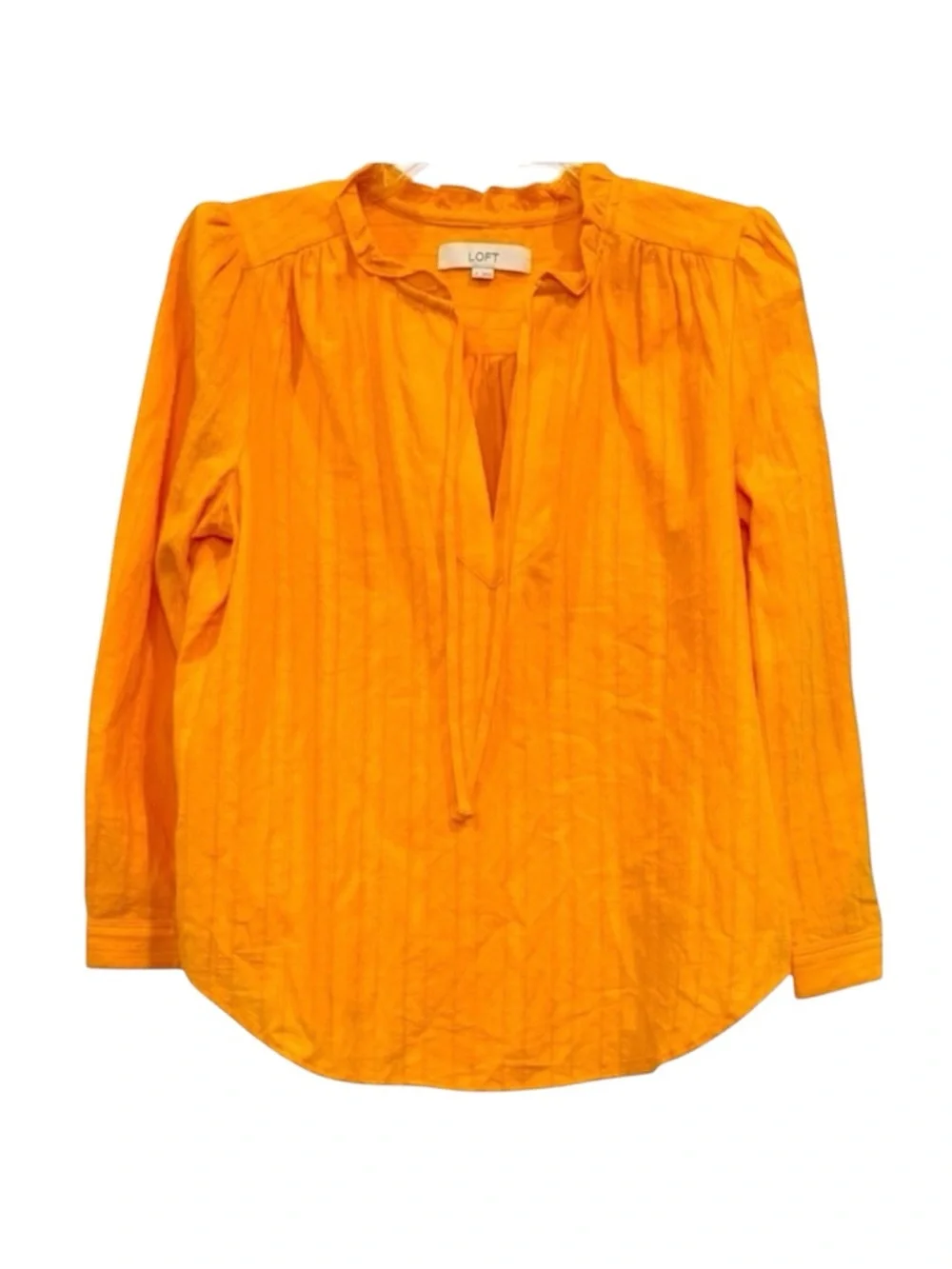 LOFT Orange Cotton Peasant Blouse Small Boho Puff Sleeve Lightweight